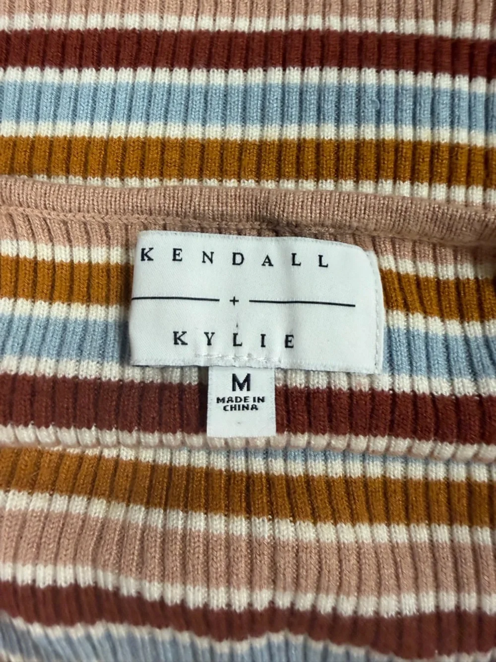 Kendall & Kylie Ribbed Stripe Tank Top in Blue, Rust, Mustard, Pink, White - Picture 3 of 3